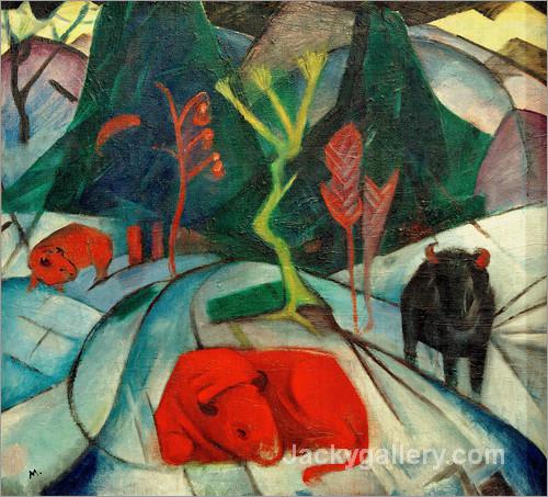 Bison in winter (Red Bison) by Franz Marc paintings reproduction